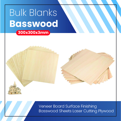 Basswood Plywood 300x300x3mm 10Pcs